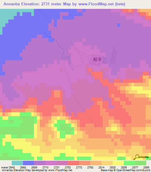Annanba,China Elevation Map