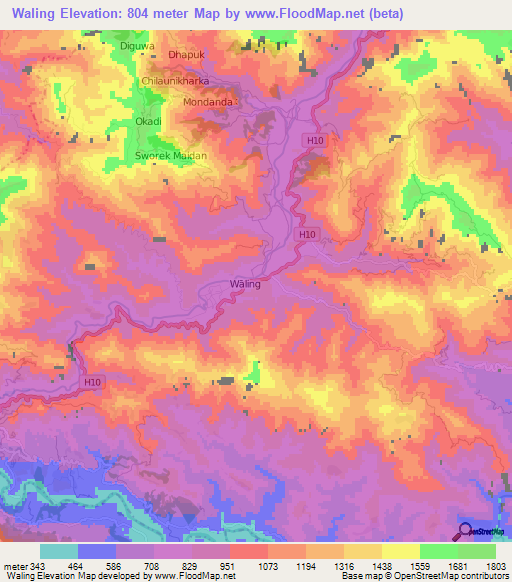 Waling,Nepal Elevation Map