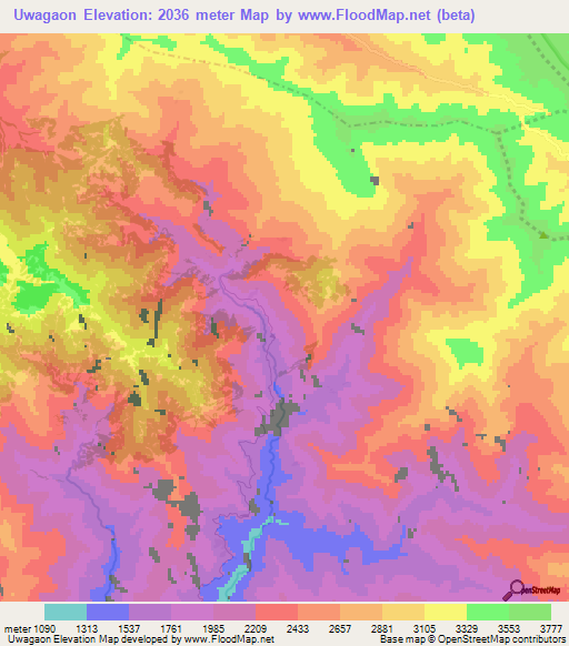 Uwagaon,Nepal Elevation Map