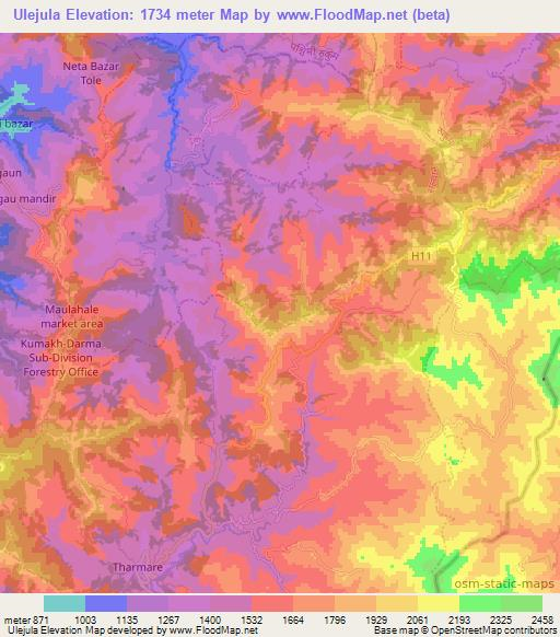 Ulejula,Nepal Elevation Map