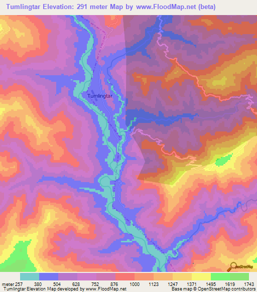 Tumlingtar,Nepal Elevation Map