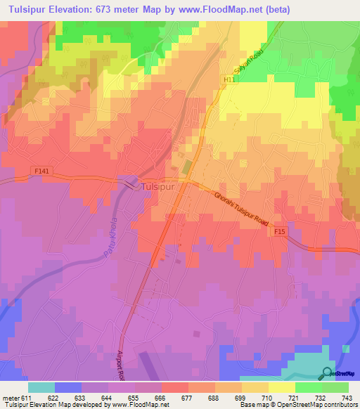 Tulsipur,Nepal Elevation Map