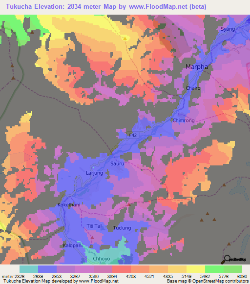 Tukucha,Nepal Elevation Map