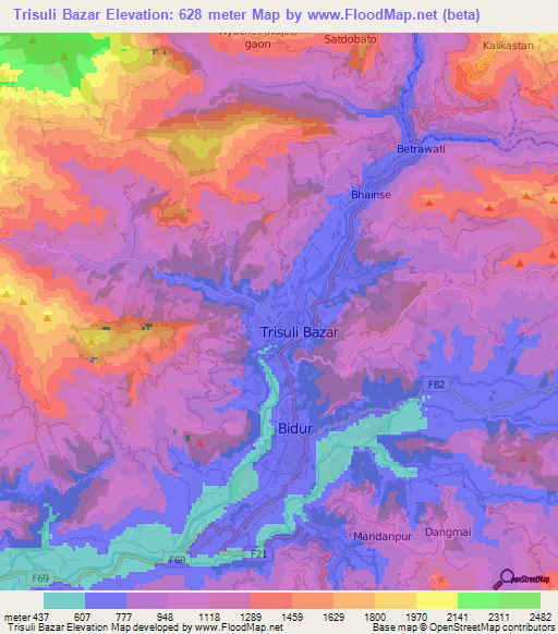 Trisuli Bazar,Nepal Elevation Map