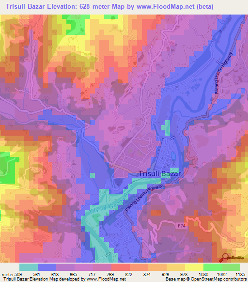 Trisuli Bazar,Nepal Elevation Map