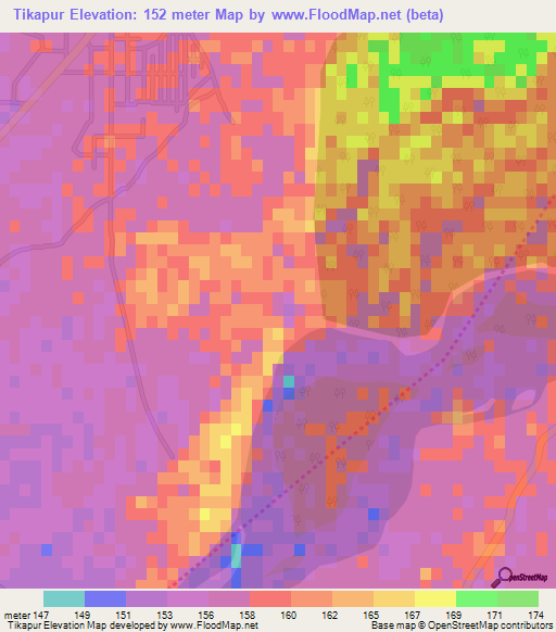Tikapur,Nepal Elevation Map