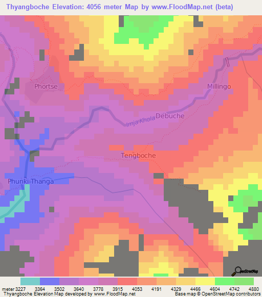 Thyangboche,Nepal Elevation Map