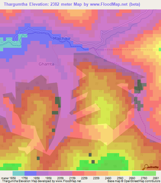 Thargumtha,Nepal Elevation Map