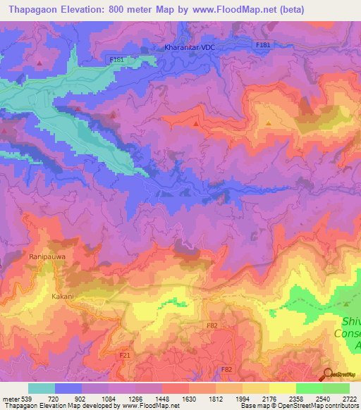 Thapagaon,Nepal Elevation Map