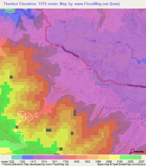 Thankot,Nepal Elevation Map