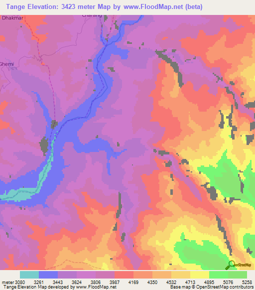 Tange,Nepal Elevation Map