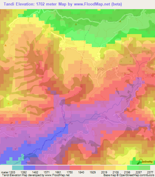Tandi,Nepal Elevation Map
