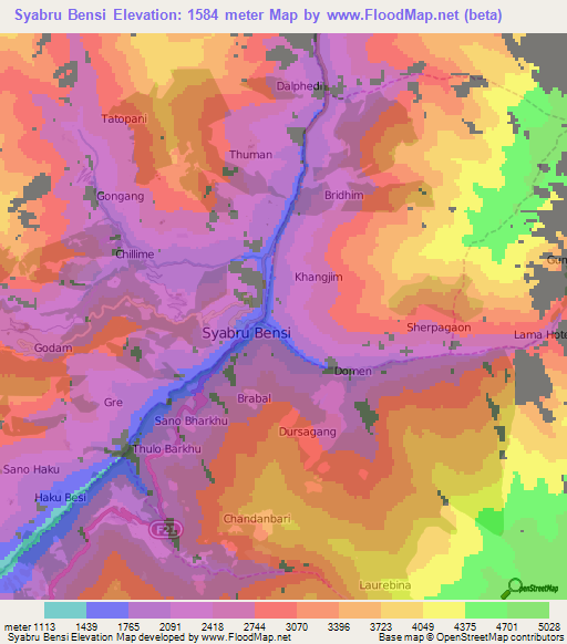 Syabru Bensi,Nepal Elevation Map