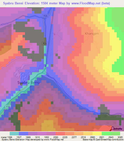 Syabru Bensi,Nepal Elevation Map