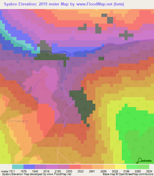 Syabru,Nepal Elevation Map