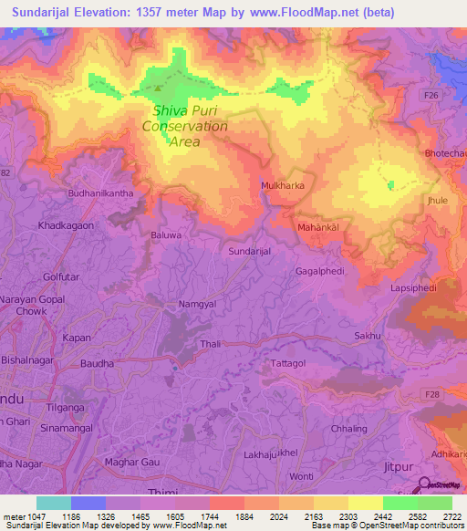 Sundarijal,Nepal Elevation Map