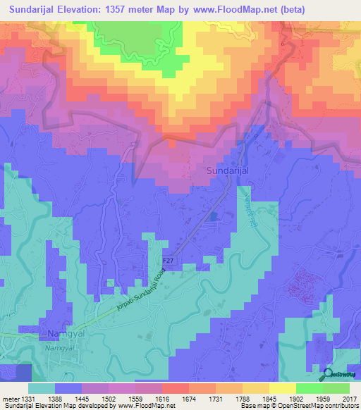 Sundarijal,Nepal Elevation Map