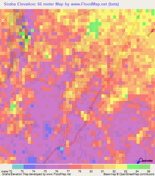 Siraha,Nepal Elevation Map
