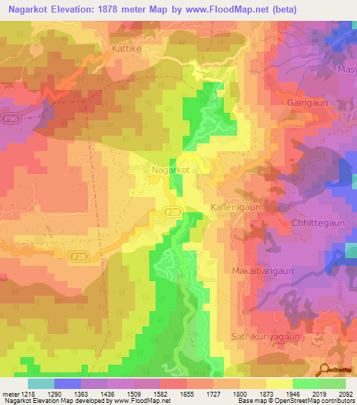 Nagarkot,Nepal Elevation Map