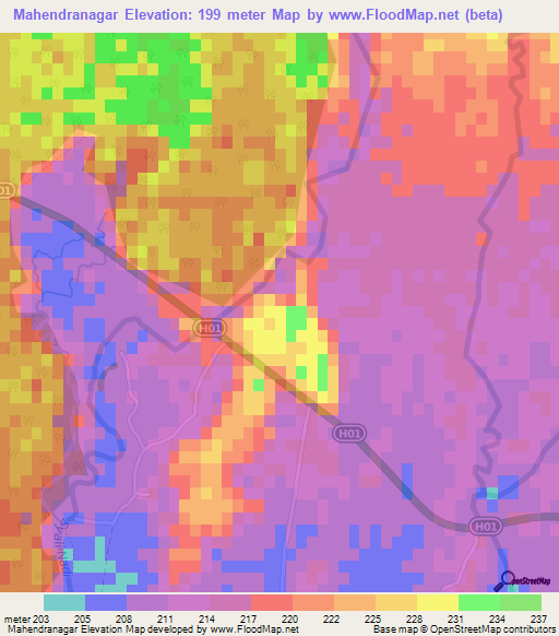 Mahendranagar,Nepal Elevation Map