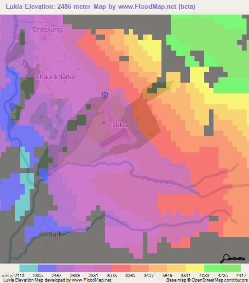 Lukla,Nepal Elevation Map