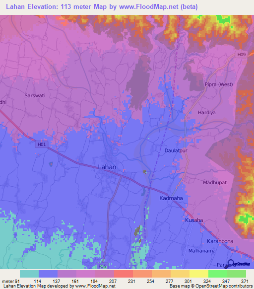 Lahan,Nepal Elevation Map