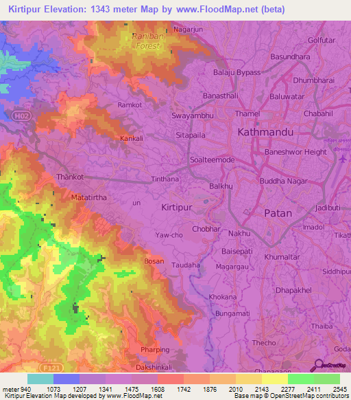Kirtipur,Nepal Elevation Map