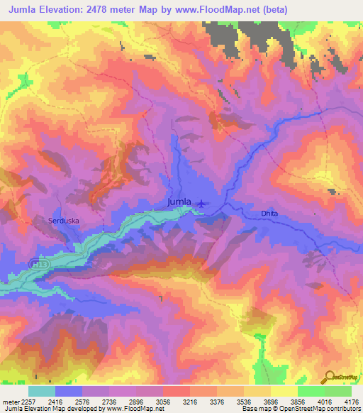 Jumla,Nepal Elevation Map