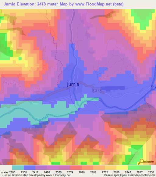 Jumla,Nepal Elevation Map