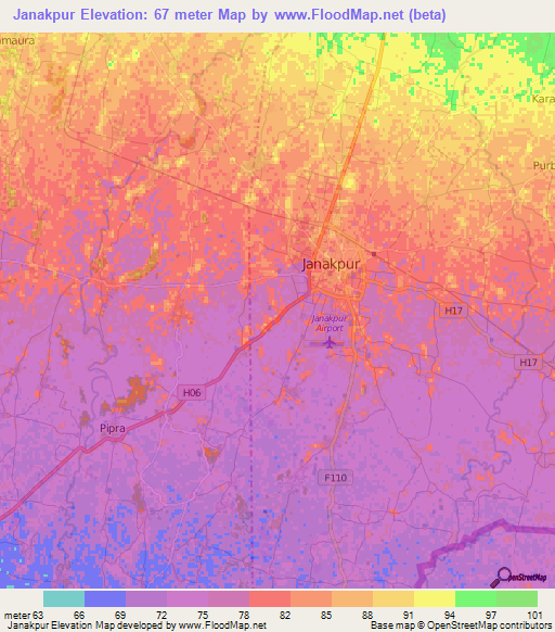 Janakpur,Nepal Elevation Map