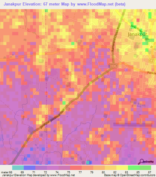Janakpur,Nepal Elevation Map