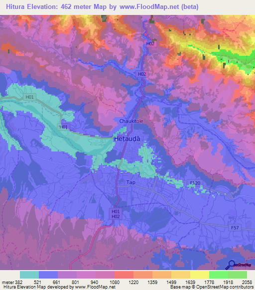 Hitura,Nepal Elevation Map
