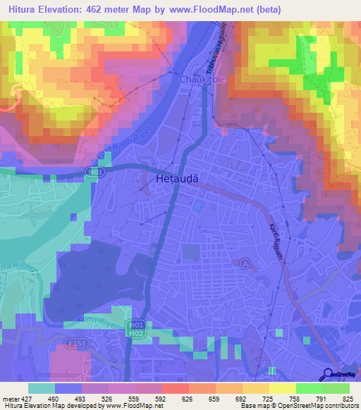 Hitura,Nepal Elevation Map