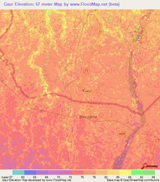 Gaur,Nepal Elevation Map