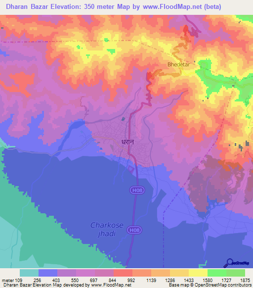Dharan Bazar,Nepal Elevation Map