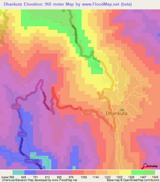 Dhankuta,Nepal Elevation Map