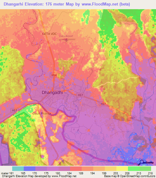 Dhangarhi,Nepal Elevation Map