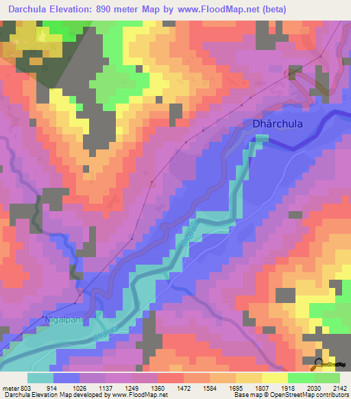Darchula,Nepal Elevation Map