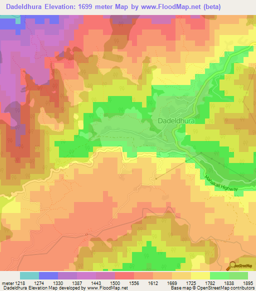 Dadeldhura,Nepal Elevation Map