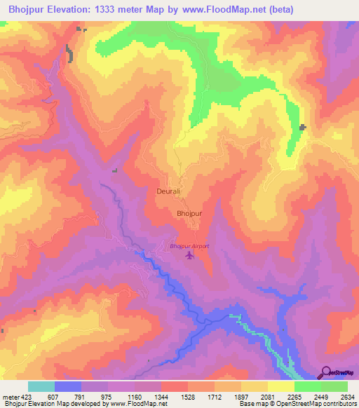 Bhojpur,Nepal Elevation Map