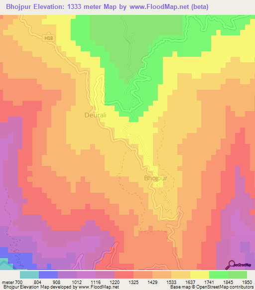 Bhojpur,Nepal Elevation Map