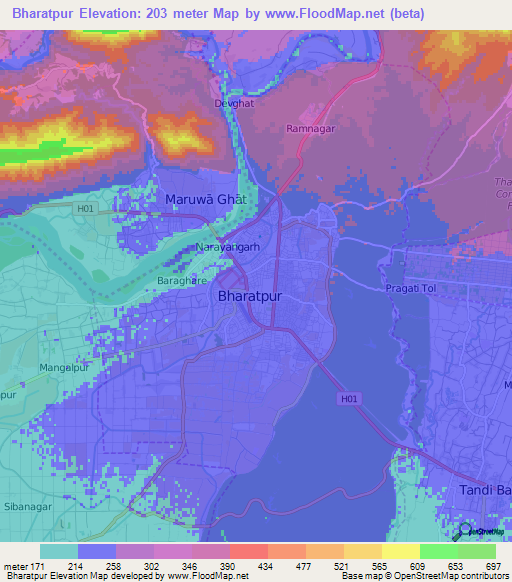 Bharatpur,Nepal Elevation Map
