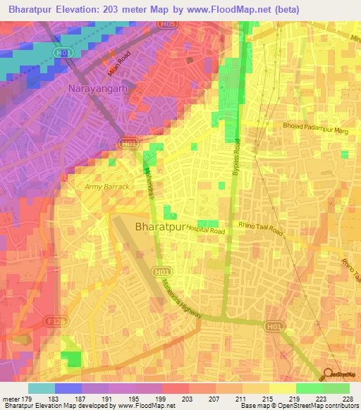 Bharatpur,Nepal Elevation Map