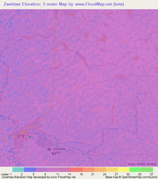 Zwehtaw,Myanmar Elevation Map