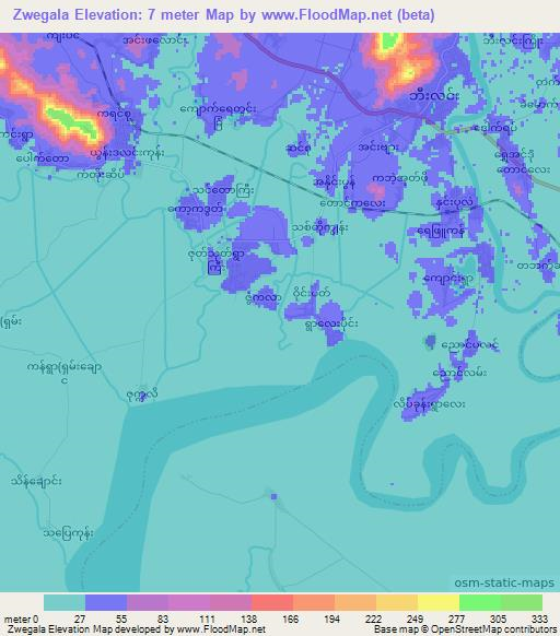 Zwegala,Myanmar Elevation Map