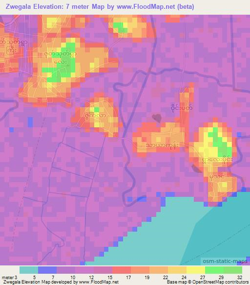 Zwegala,Myanmar Elevation Map