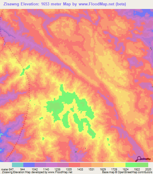 Zisawng,Myanmar Elevation Map