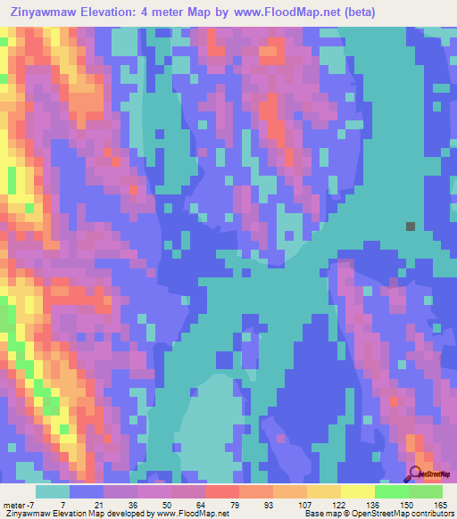 Zinyawmaw,Myanmar Elevation Map