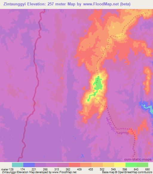 Zintaunggyi,Myanmar Elevation Map