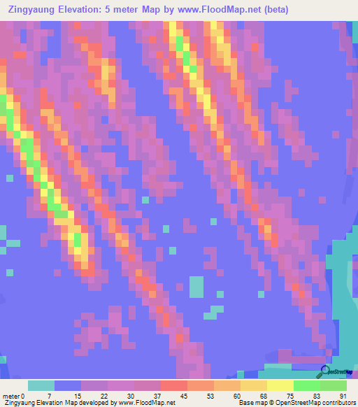 Zingyaung,Myanmar Elevation Map